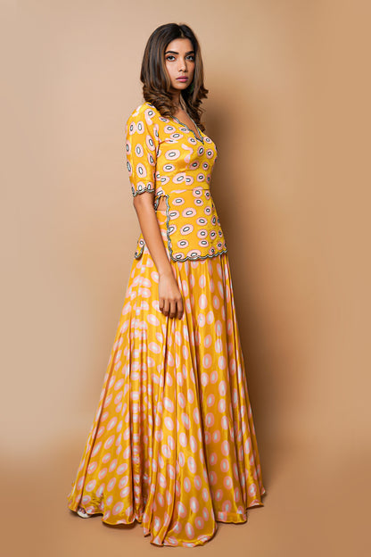 Yellow Digital Printed Lehenga Set (Set Of 3)