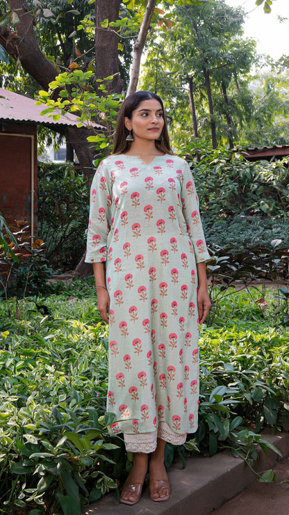 Jayati Soft Silk Printed Kurta - Mint Green