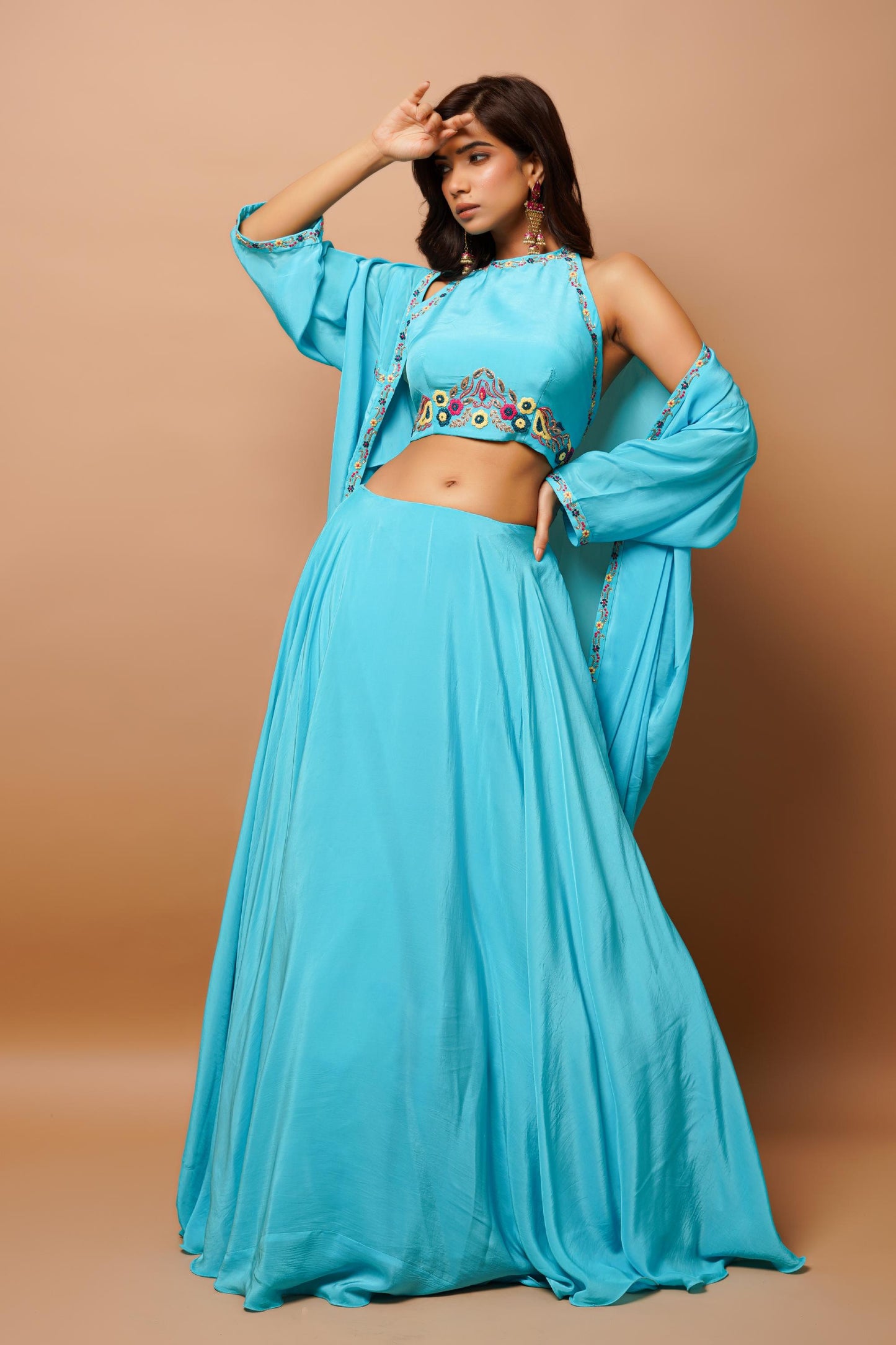 Ocean Blue Lehenga Set (Set Of 3)