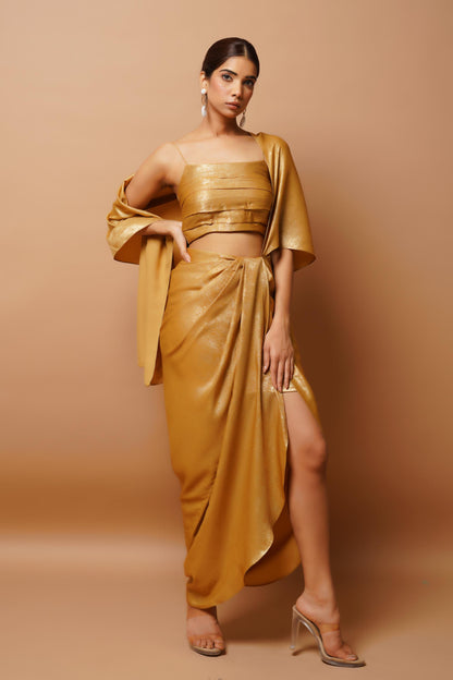 Golden Shimmer Indo Saree (Set Of 2)