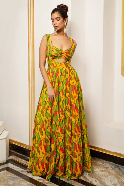 YELLOW GINGER FLOWER LONG INDO DRESS (SET OF 2)