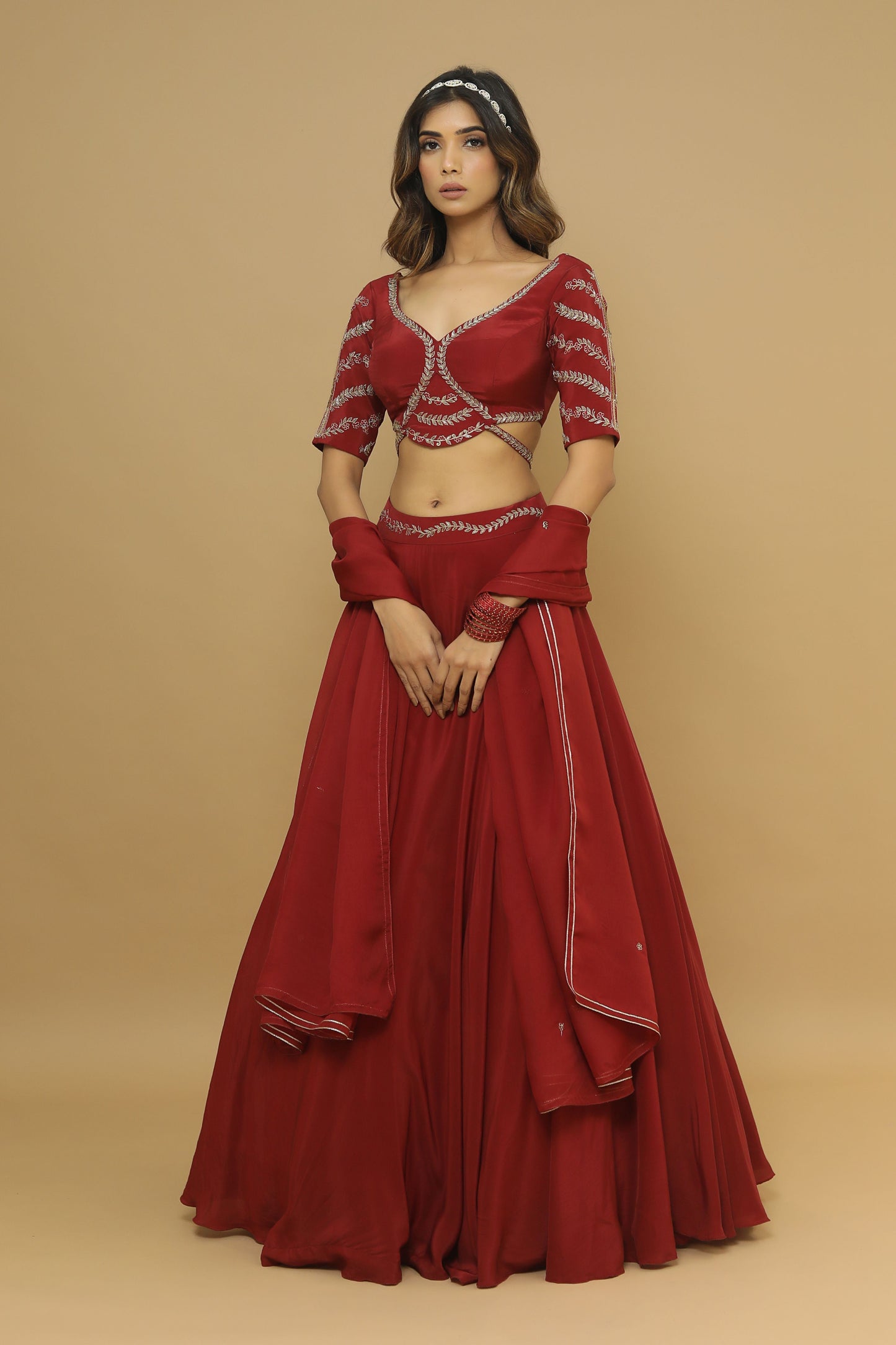 Maroon Lehenga Set (Set Of 3)