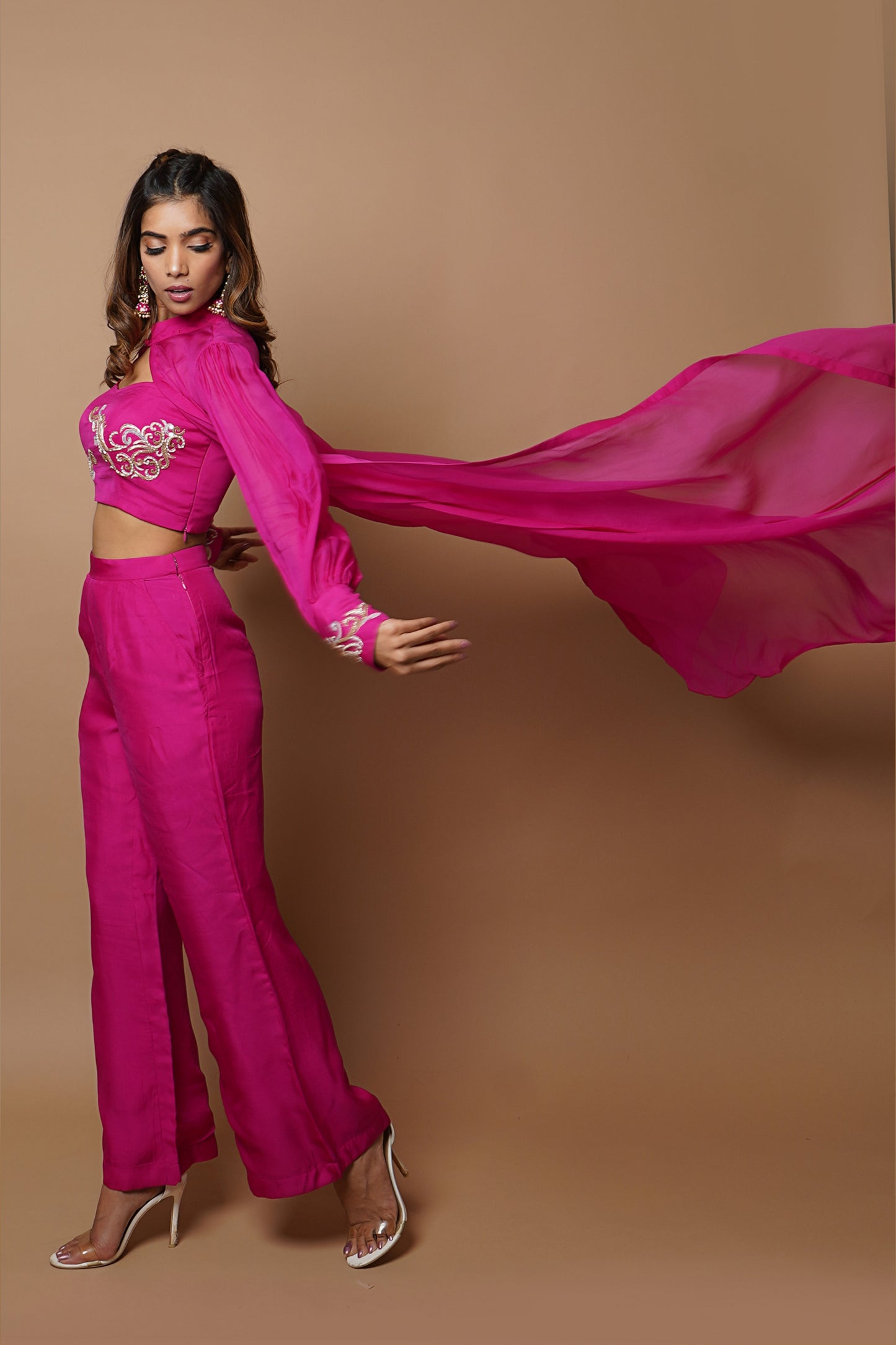 Hot Pink Cape Indowestern Set- (Set Of 4)