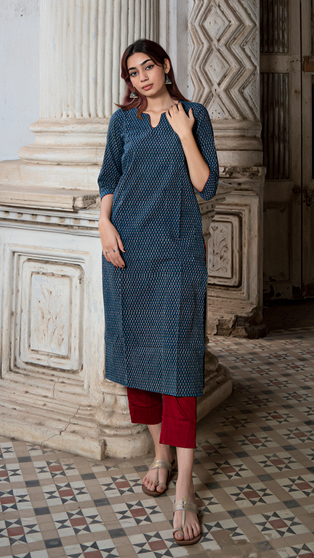 Baani Ajrakh Natural Dyed Cotton Kurta In Blue