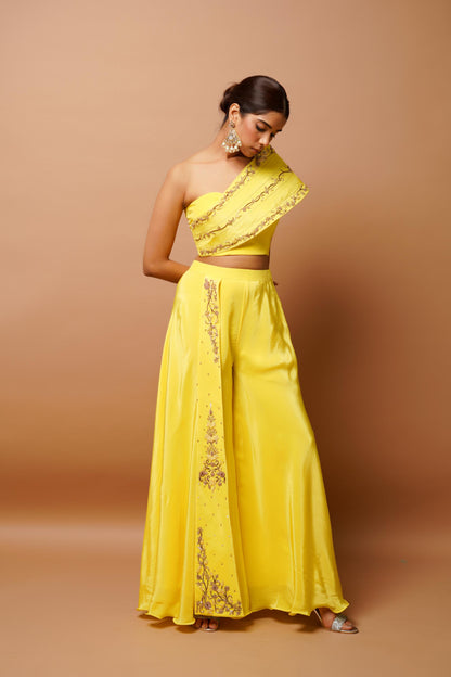 Bright Yellow Indo Western Set (Set Of 2)