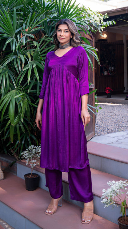 Kanan Plain Purple Silk Kurta + Pants