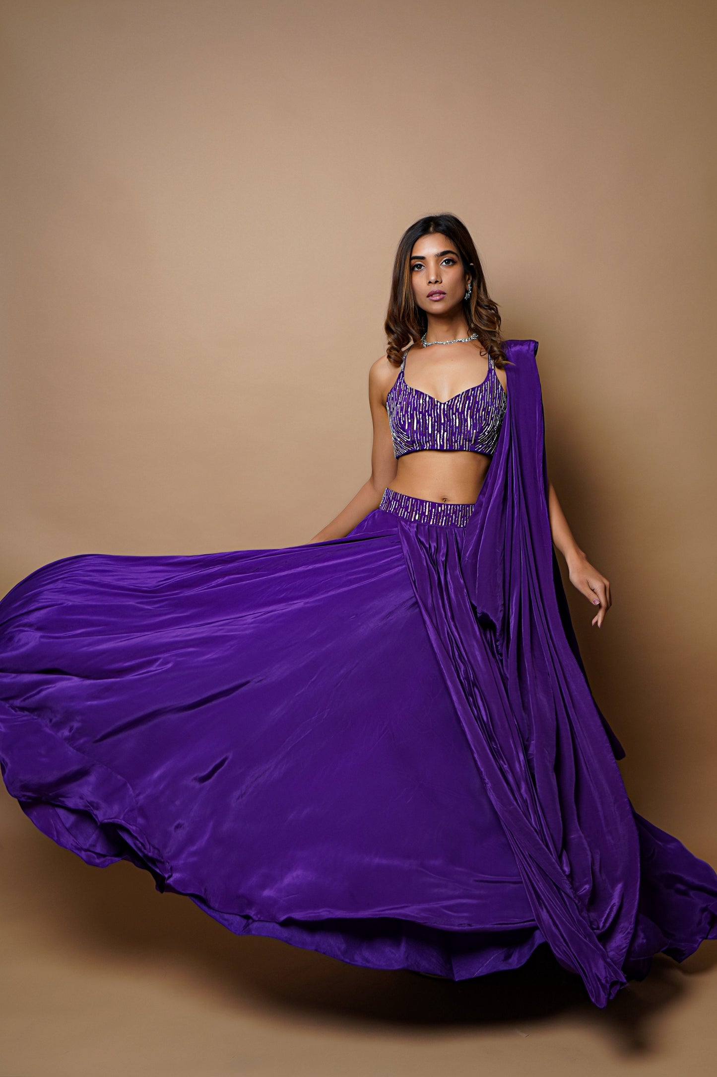 Dark Purple Lehenga Set (Set Of 2)