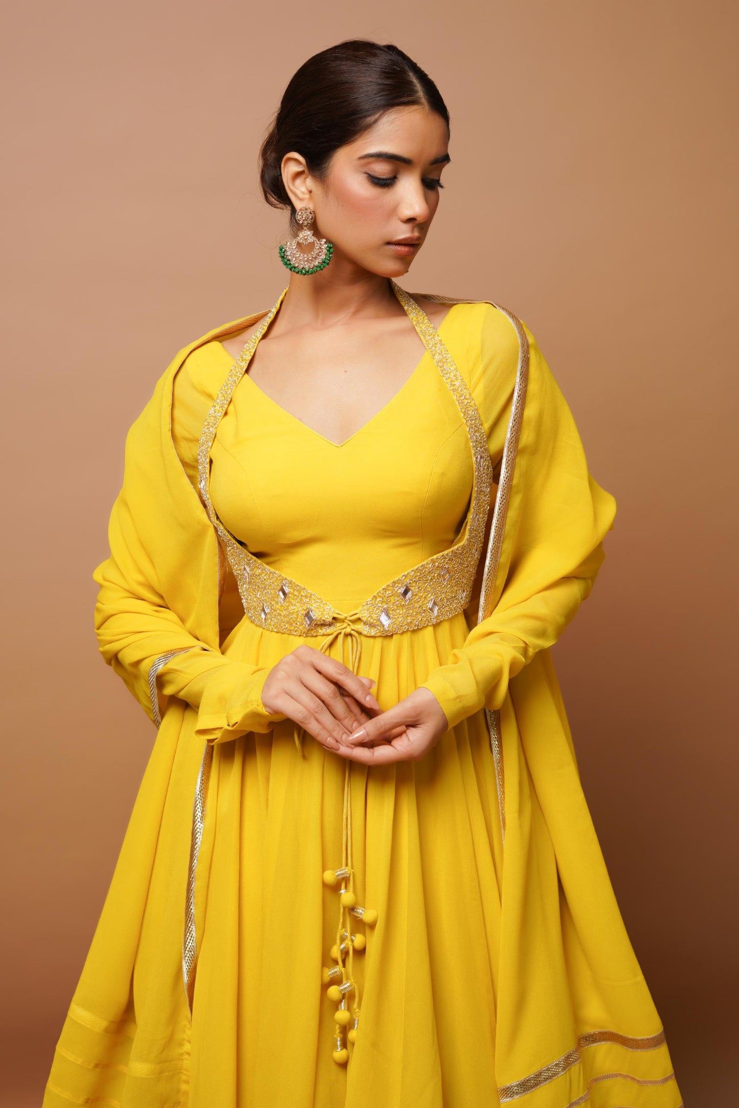 Yellow Anarkali Suit Set (Set Of 4)