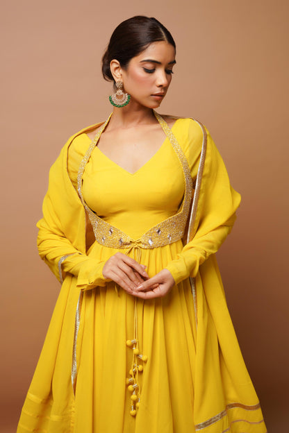 Yellow Anarkali Suit Set (Set Of 4)