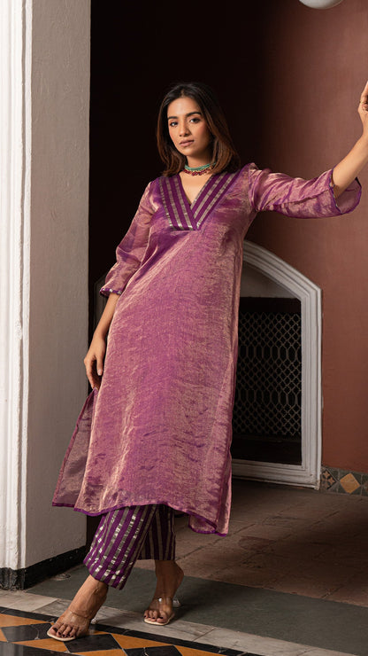 Mishti - Purple Pure Tissue Kurta Set