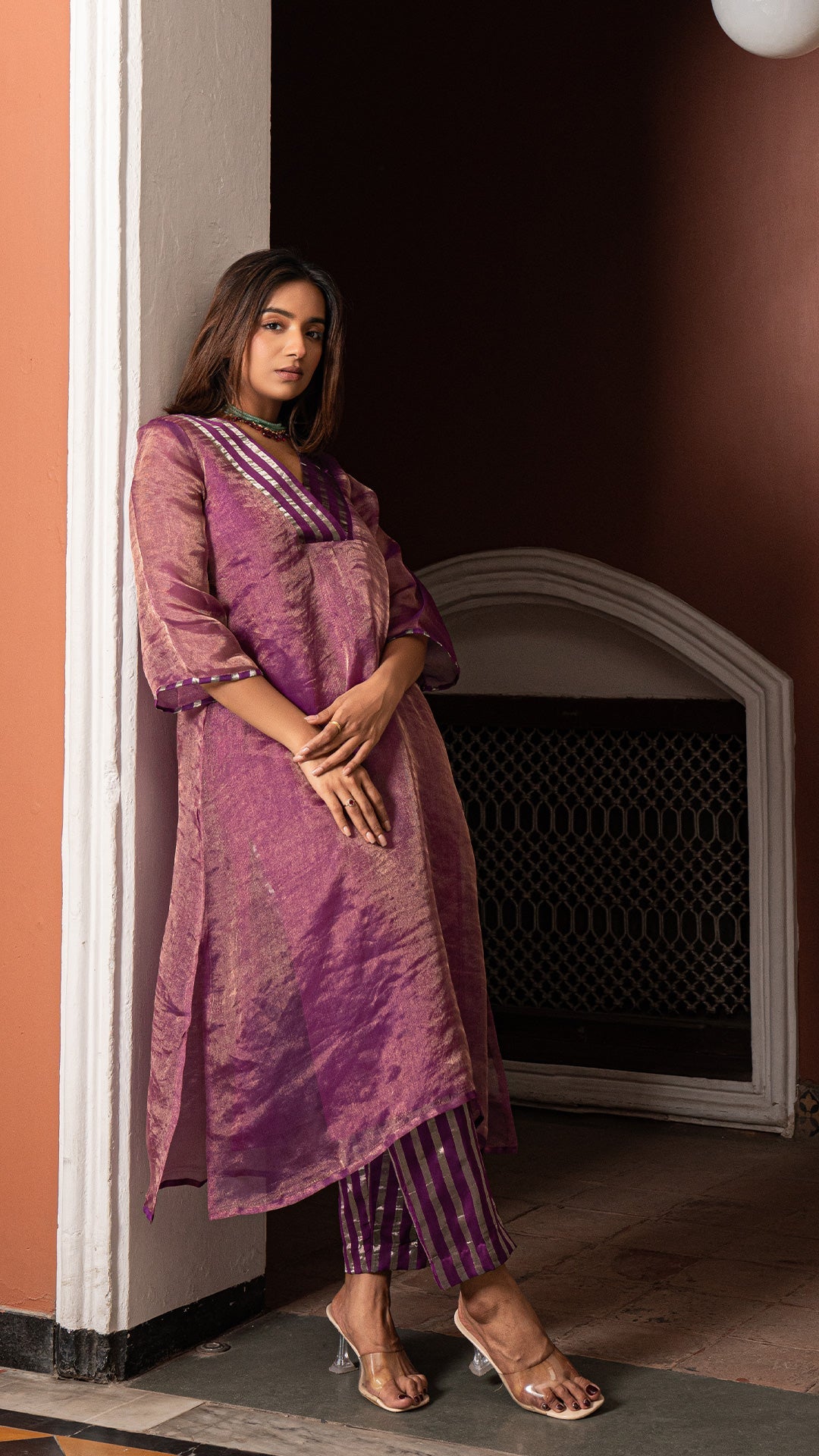 Mishti - Purple Pure Tissue Kurta Set