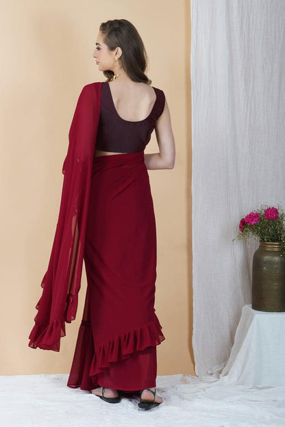 Deep Maroon Belted Saree