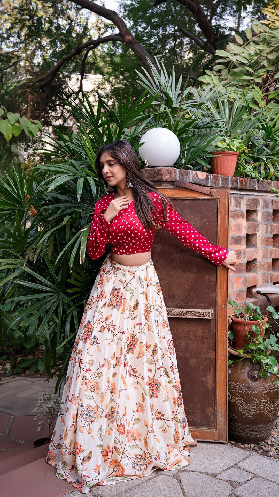 Birds of Paradise Silk Lehenga - Off White with Bandhani Silk Blouse