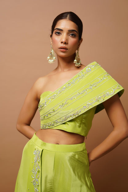 Bright Green Indo Western Set (Set Of 2)