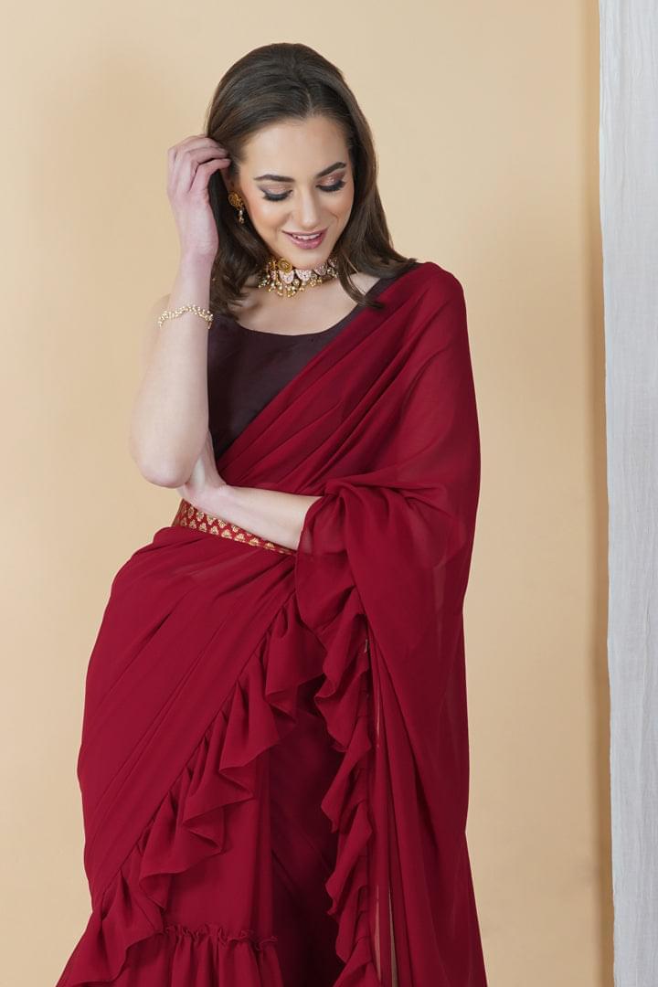 Deep Maroon Belted Saree