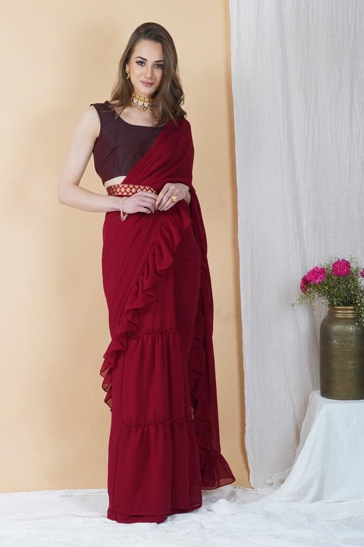 Deep Maroon Belted Saree