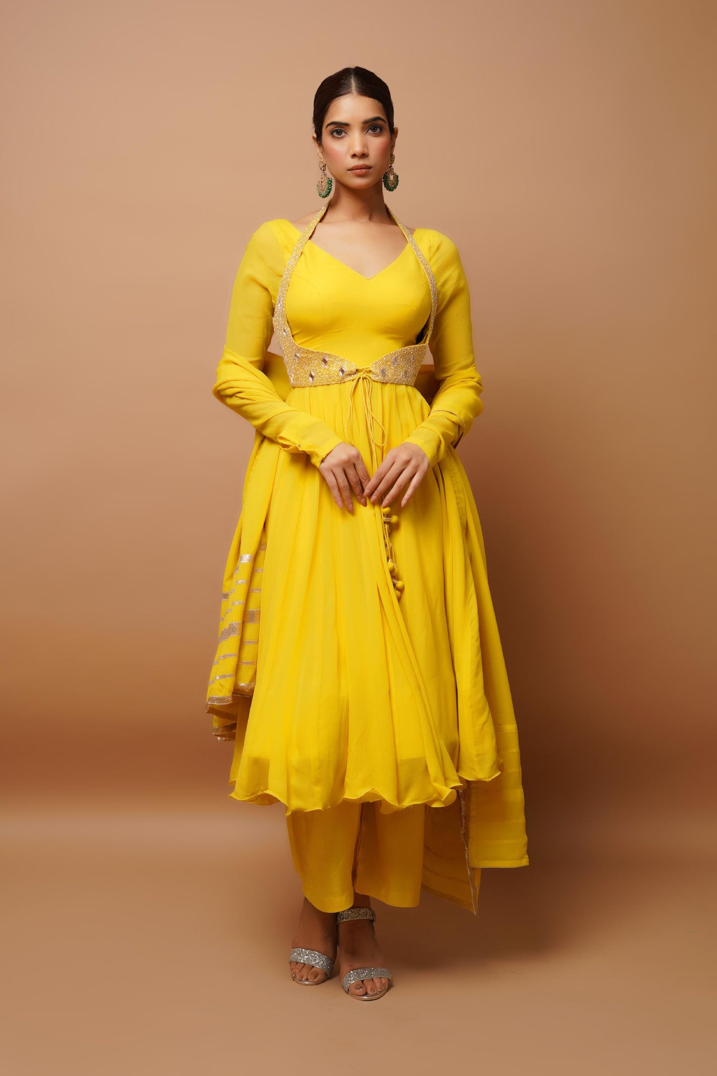 Yellow Anarkali Suit Set (Set Of 4)