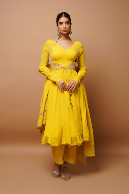 Yellow Anarkali Suit Set (Set Of 4)