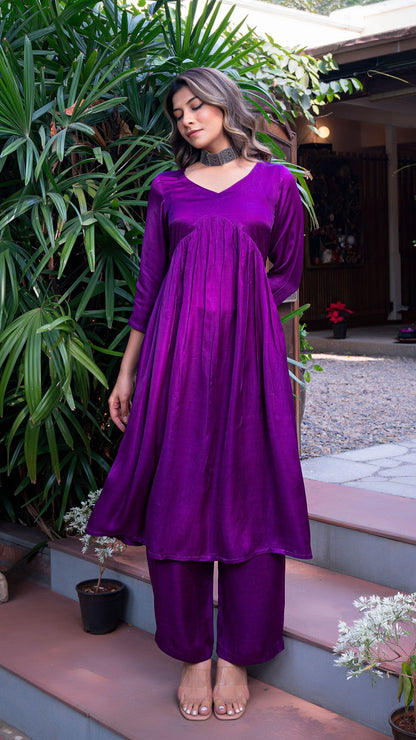 Kanan Plain Purple Silk Kurta + Pants