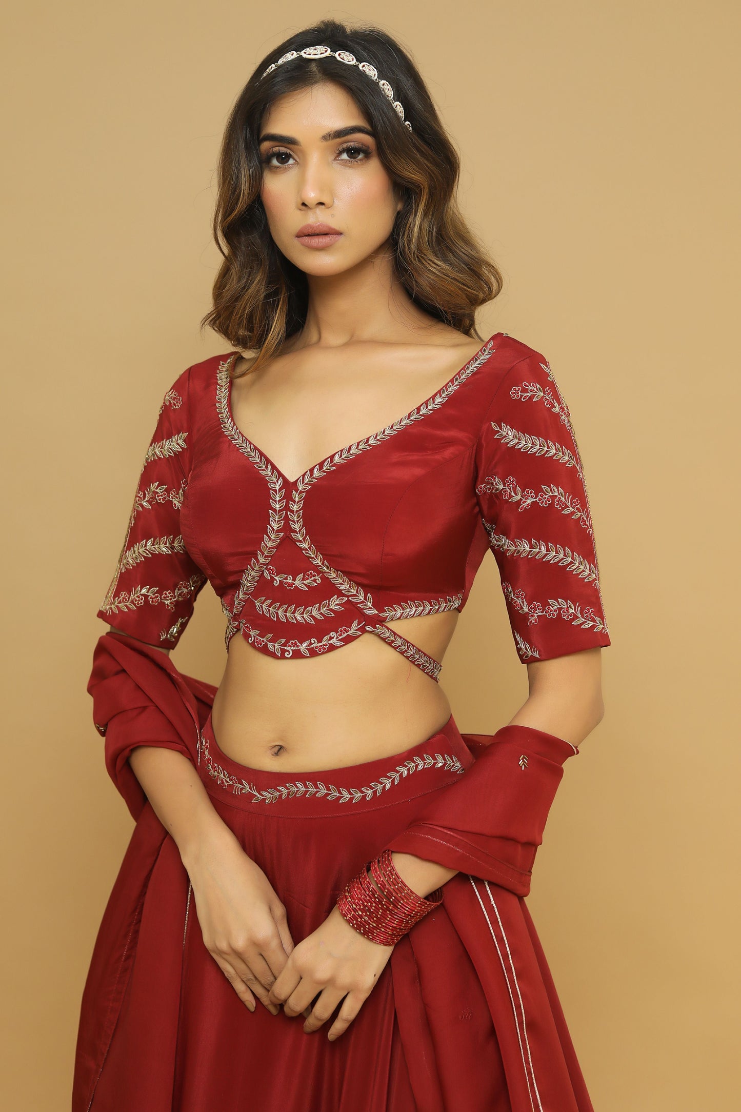 Maroon Lehenga Set (Set Of 3)