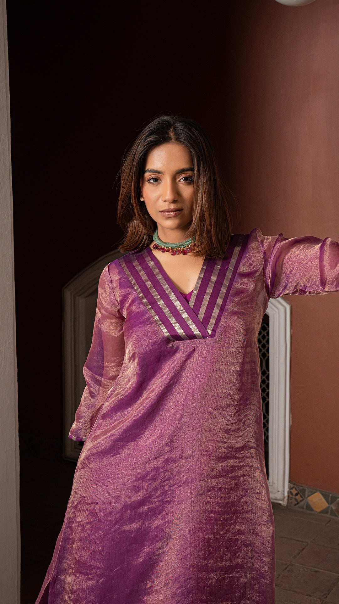 Mishti - Purple Pure Tissue Kurta Set