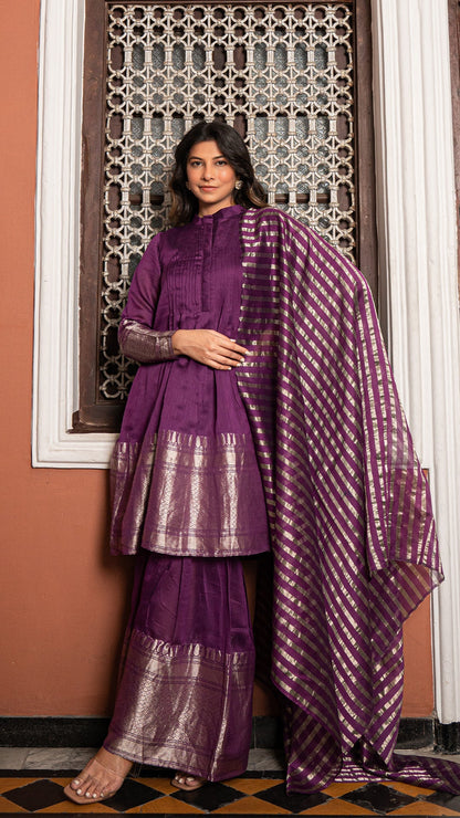 Anjum - Purple Woven Chanderi Kurta Set