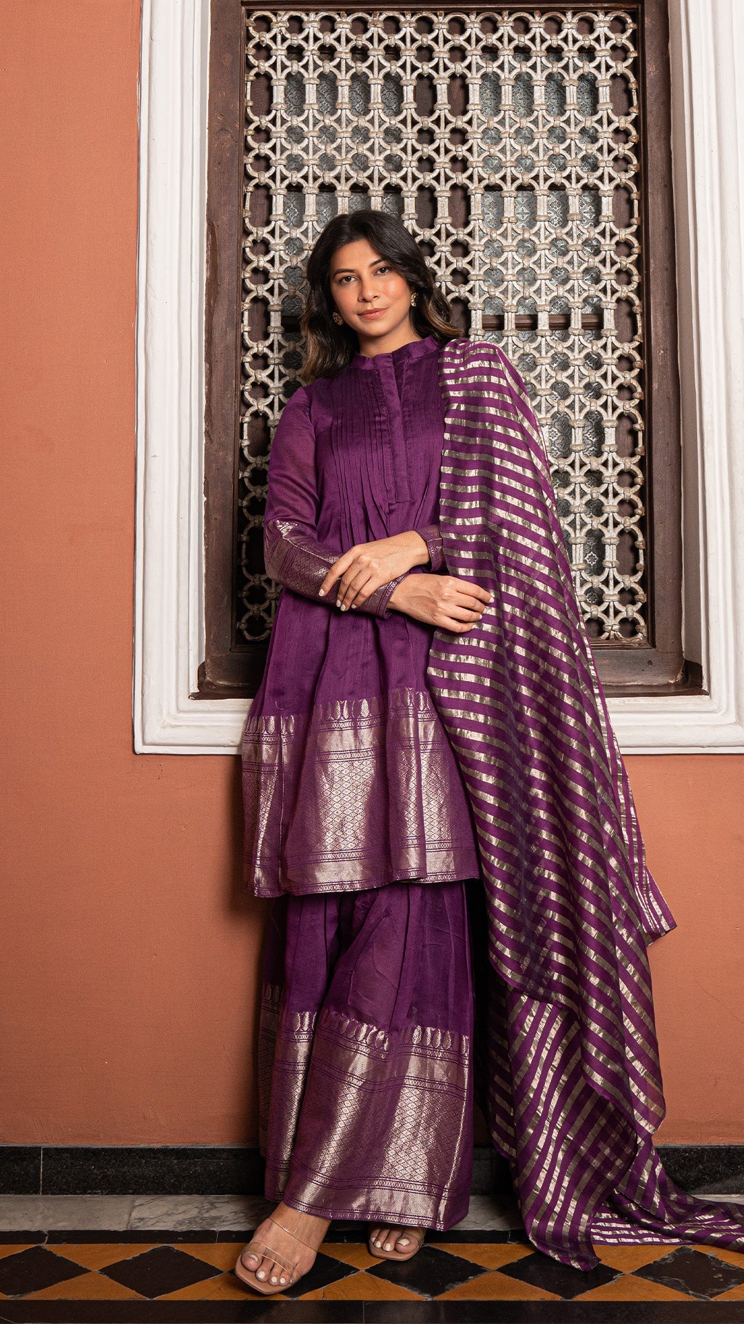 Anjum - Purple Woven Chanderi Kurta Set