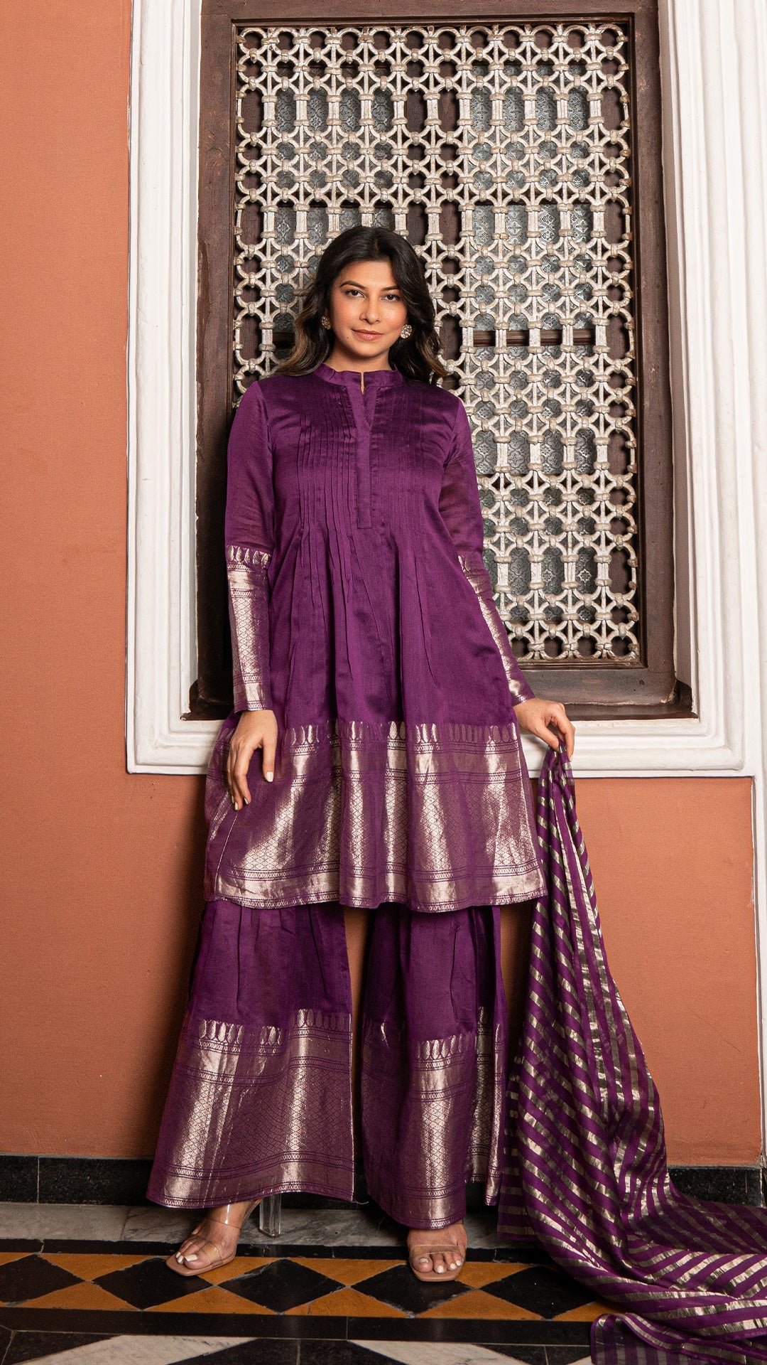 Anjum - Purple Woven Chanderi Kurta Set