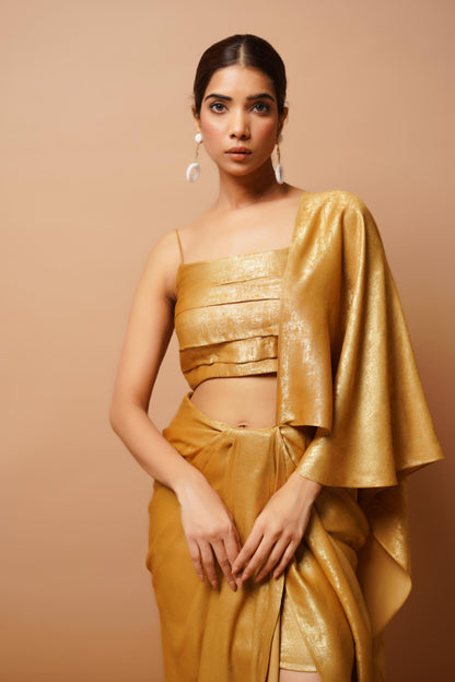 Golden Shimmer Indo Saree (Set Of 2)