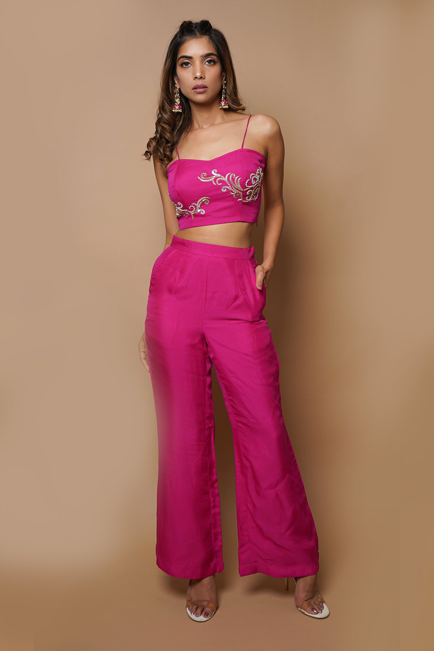 Hot Pink Cape Indowestern Set- (Set Of 4)