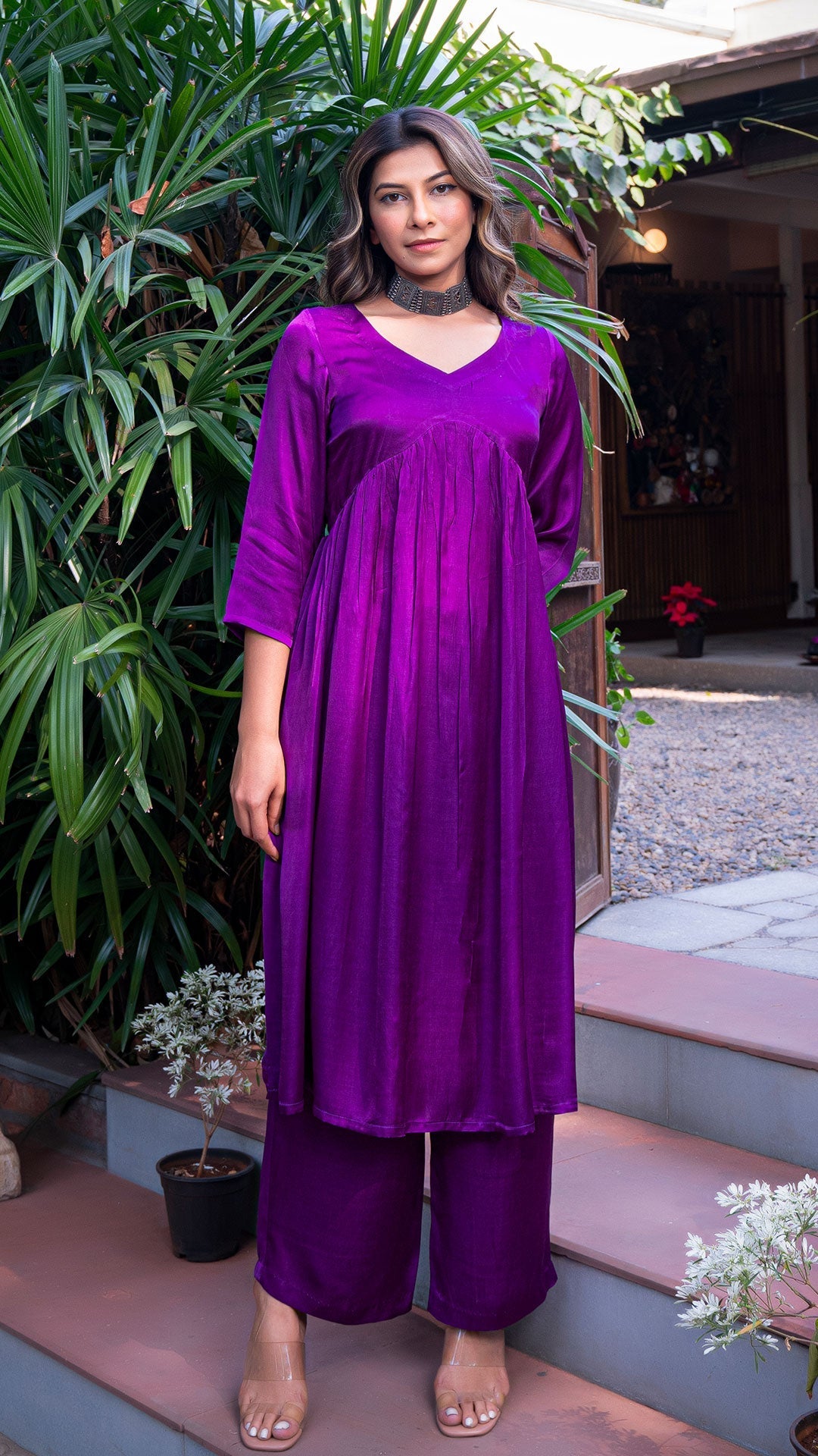 Kanan Plain Purple Silk Kurta + Pants