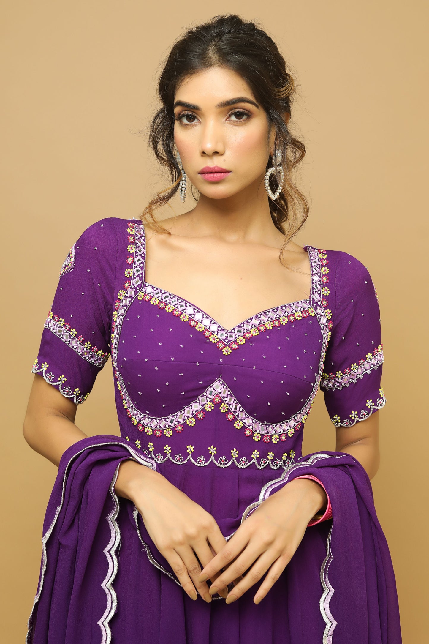 Dark Purple Anarkali Suit Set (Set Of 3)