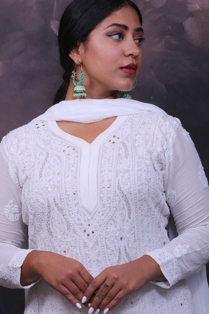 Maahru Chikankari mukaish garara set