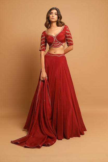 Maroon Lehenga Set (Set Of 3)