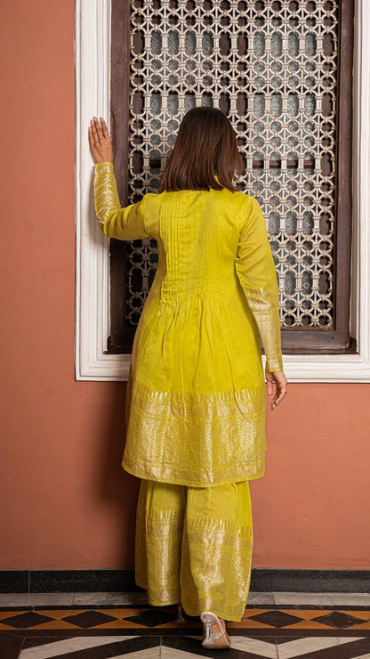 Vedica - Lime Green Woven Chanderi Kurta Set