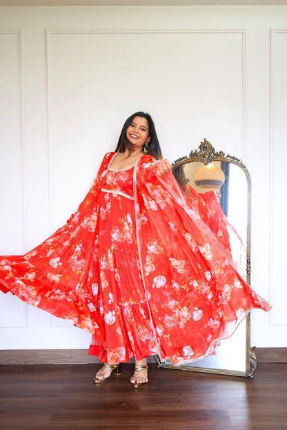 Crimson Red Floral Anarkali