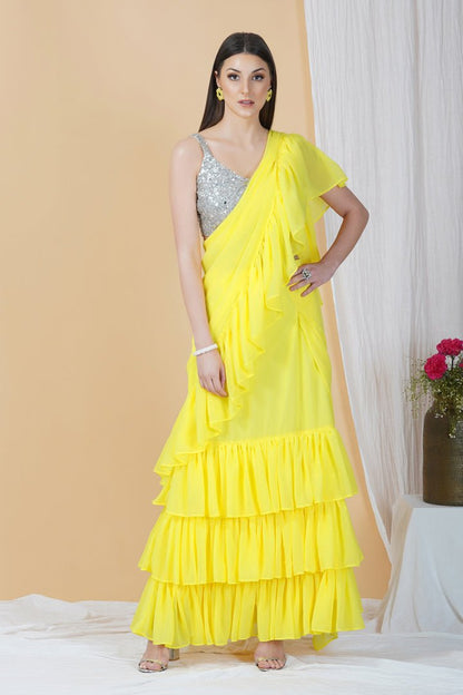 Sunshine Yellow Frill Saree