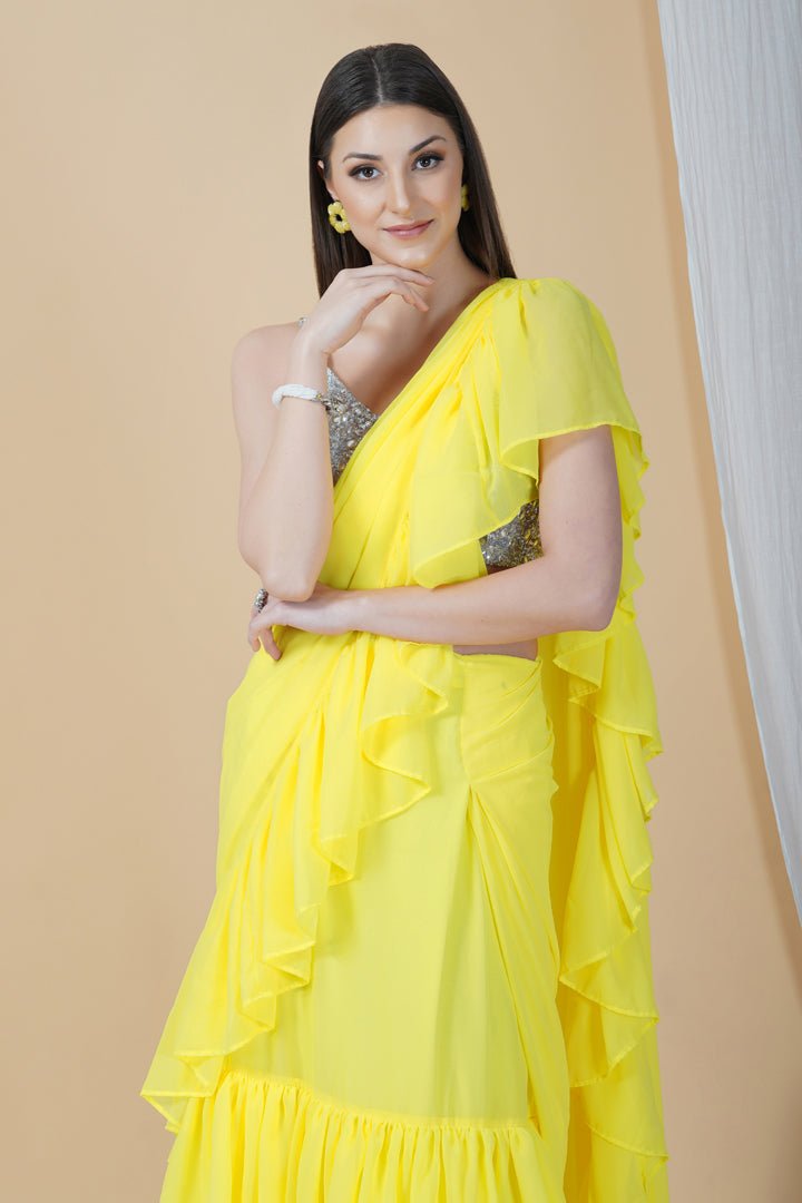 Sunshine Yellow Frill Saree