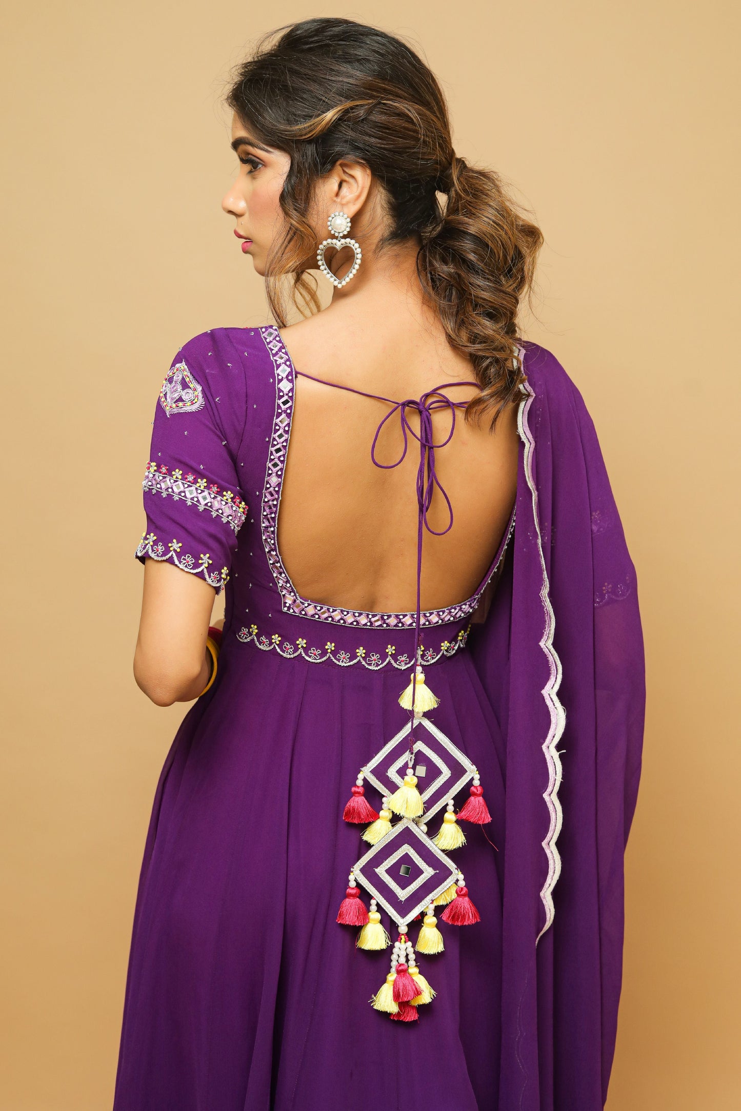 Dark Purple Anarkali Suit Set (Set Of 3)