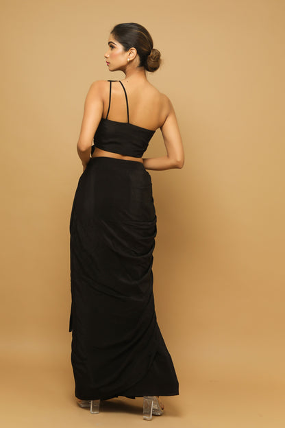 Black Two Piece Indo Saree  (Set Of 2)