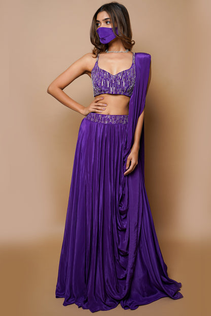 Dark Purple Lehenga Set (Set Of 2)