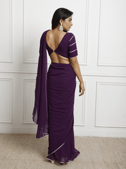 Purple Georgette pre stitched saree with blouse