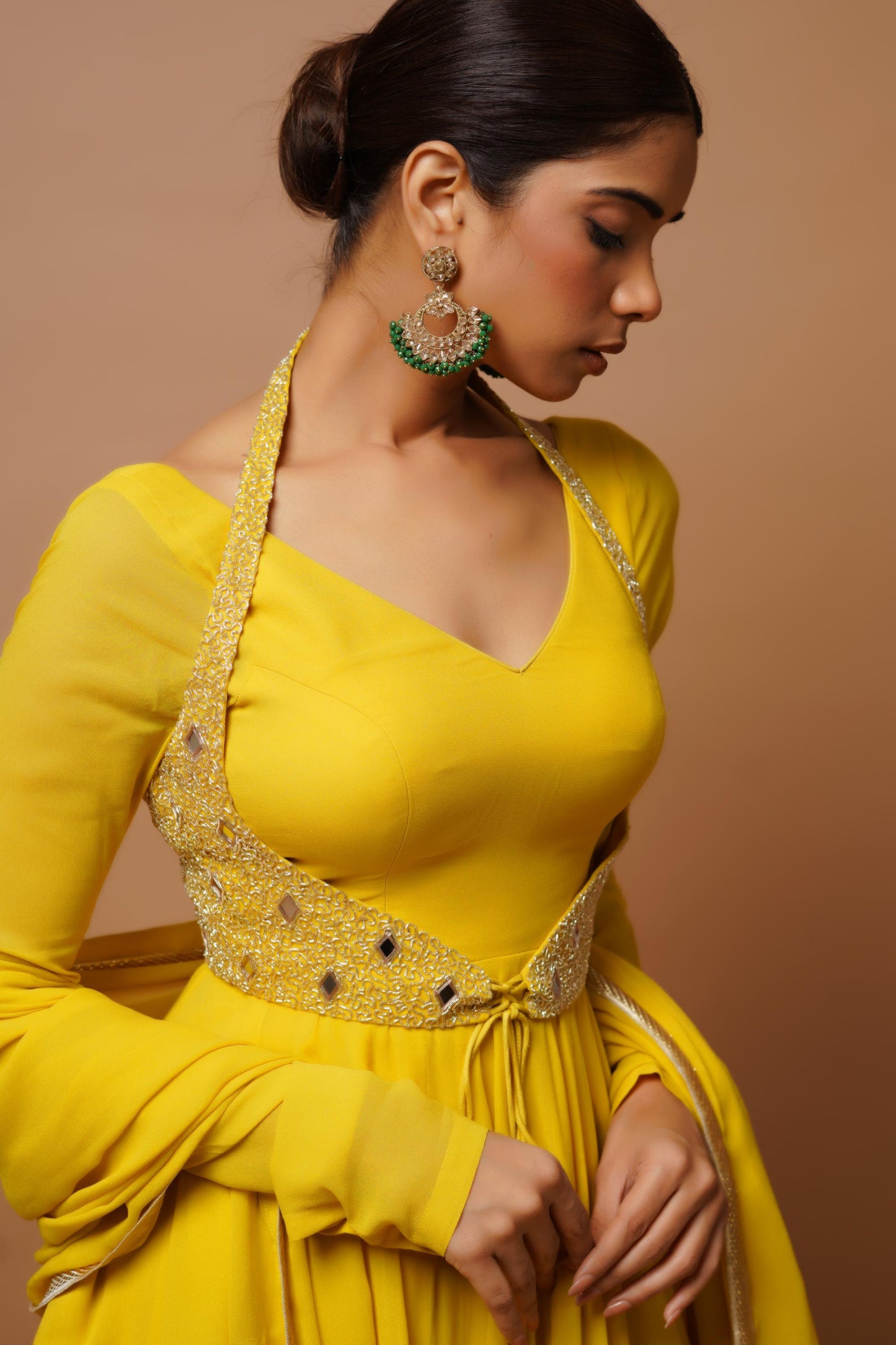 Yellow Anarkali Suit Set (Set Of 4)