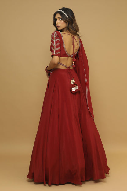 Maroon Lehenga Set (Set Of 3)