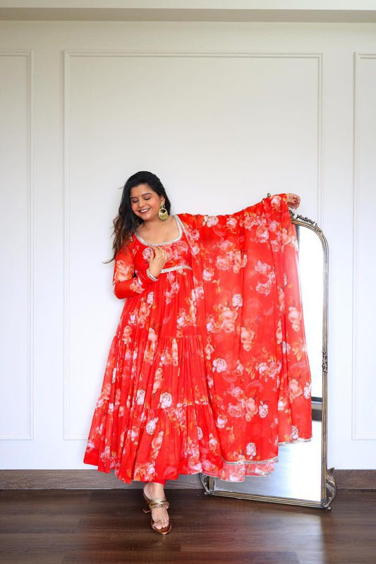 Crimson Red Floral Anarkali