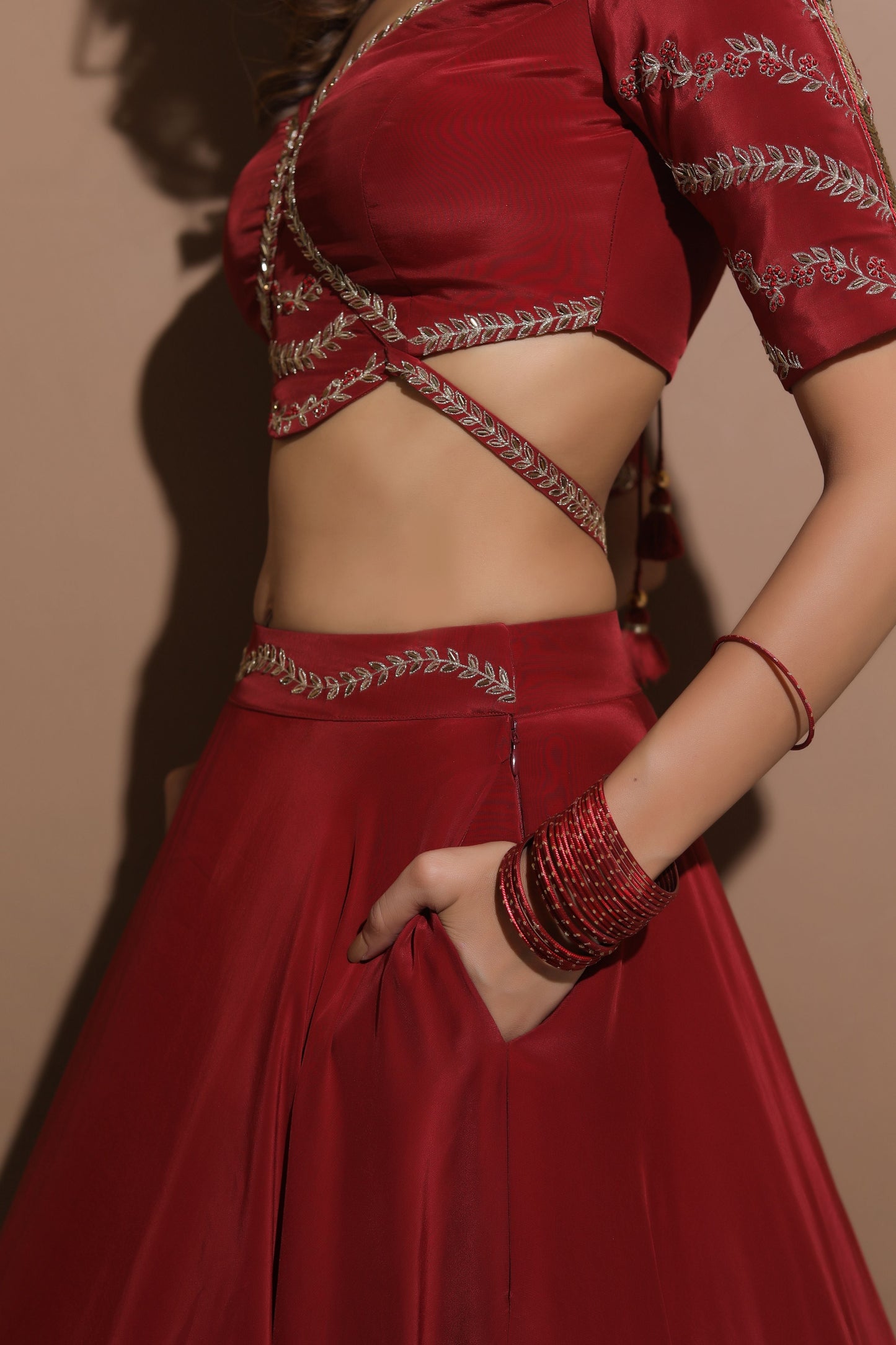 Maroon Lehenga Set (Set Of 3)