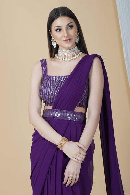 Plush purple Saree with an embellished belt