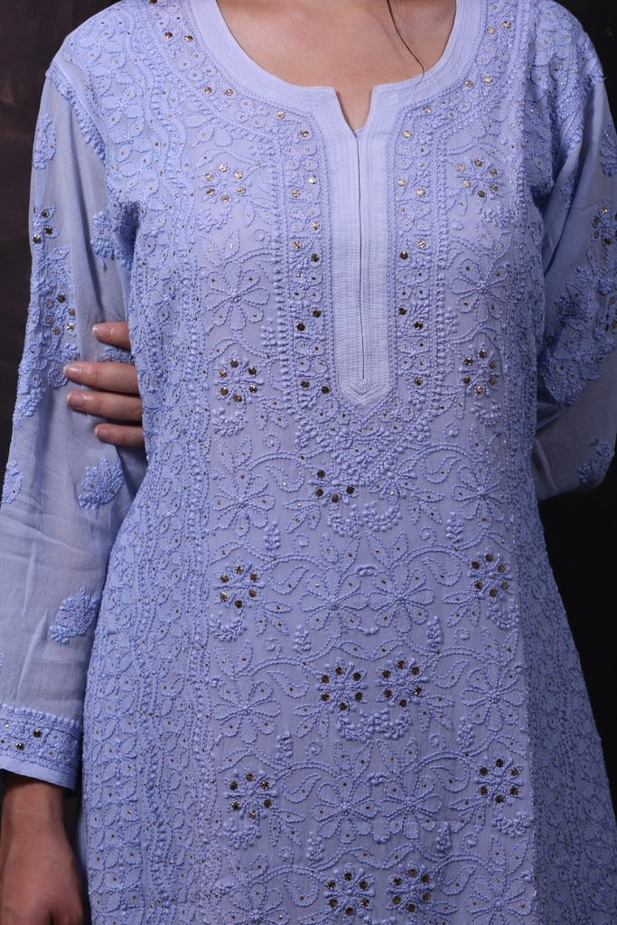 Noor chikankari and mukaish kurti