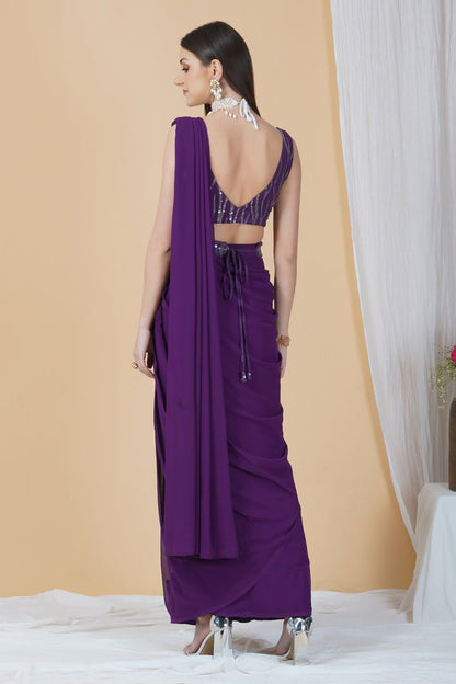 Plush purple Saree with an embellished belt