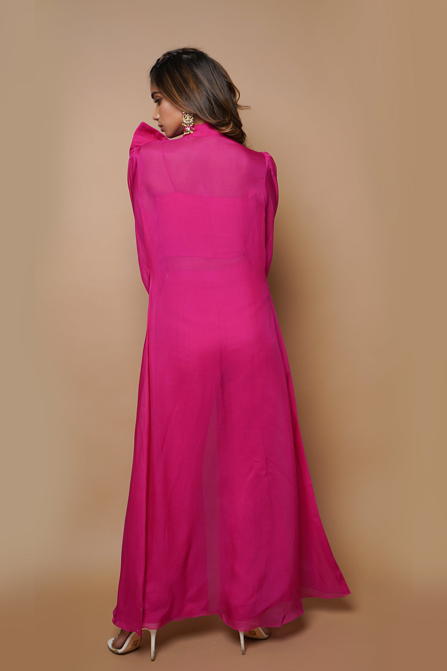 Hot Pink Cape Indowestern Set- (Set Of 4)